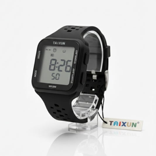 ساعة TAIXUN الرقمية - رياضية ومقاومة للماء باللون الأسود